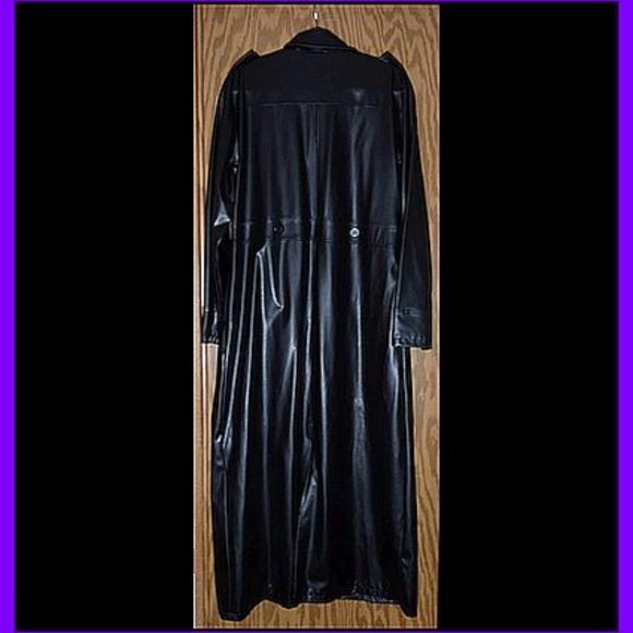 RAVE 4 REAL Long Black Goth Vegan Leather Trench Coat - Picture 2 of 6
